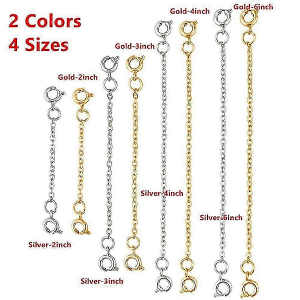 Guldfärgad Förlängningskedja Säkerhetskedja för Halsband Armband DIY Smyckestillbehör Hållbar Rostfri Stålkedja (Guld-3 tum)