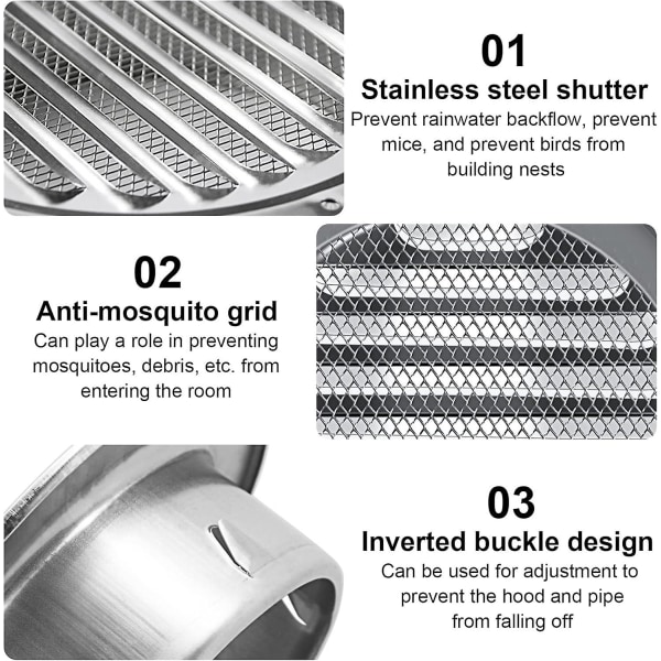 150mm Rund Luftventil i Rostfritt Stål, Metalluftventil, Väderskydd med Myggnät