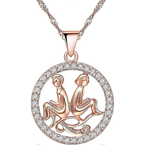 12 Zodiak Konstellation Rund Hängsmycke Halsband För Acsergery Kvinnor Roséguld Färg Gåva