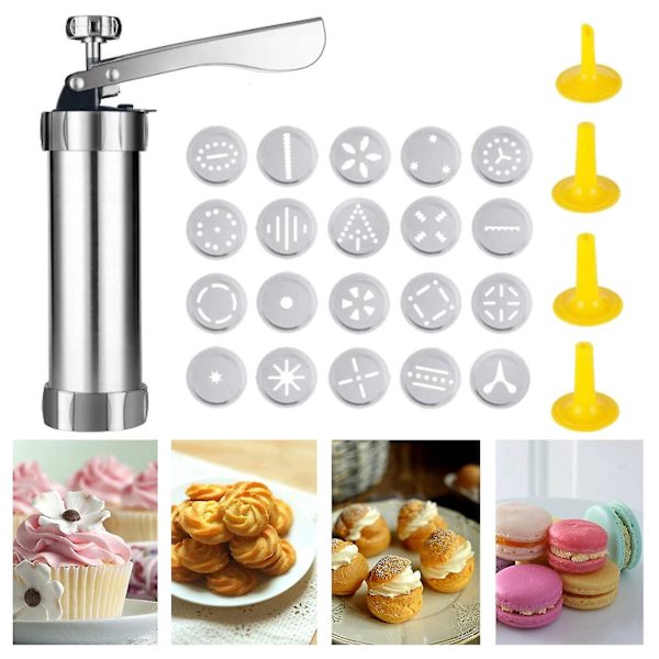 Kake- og kjeksmaker - Cookie Press Maskin med 20 Kjeksdisker og 4 Glasurtupper for Kakedekorasjon og Kjeksbaking