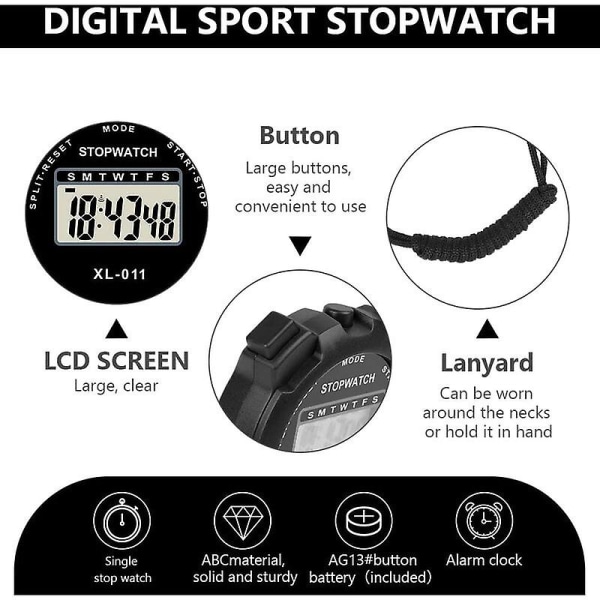 Vandtæt elektronisk stopur, multifunktionelt sportsstopur, digitalt stopur interval dommer digitalt ur ABS udendørs med snor (sort)