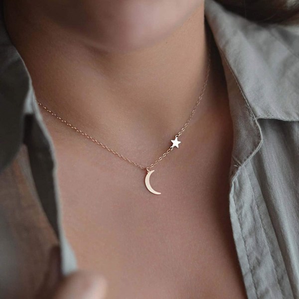 Fint mån- och stjärnhänge halsbandskedja mode charm boho halsband smycken för kvinnor och flickor (guld)
