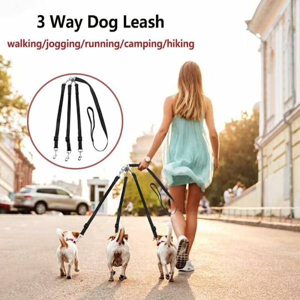 3 i 1 Hundkoppel 3 Vägs Multi-Pet Koppel Pet Koppel Splitter Triple Koppel Justerbart Rep för En/Två/Tre Hundar Katter Husdjur Promenad 1st