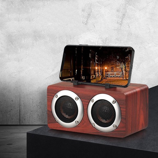 Bärbar W5B Bluetooth 4.2 Högtalare Trä Stereo Surroundljudspelare med Dubbla Horn med TF-kort AU