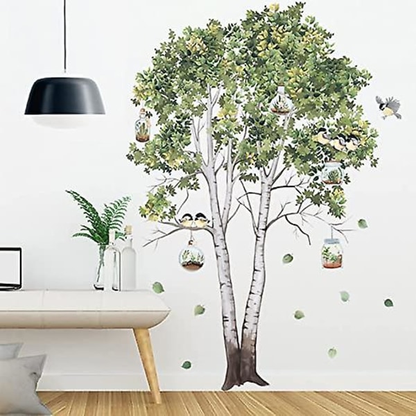 1st fåglar träd väggdekor, avtagbar träd väggdekal, DIY konstdekor väggmålning Kök Grön dekoration för vardagsrum Sovrum Fönster Väggstuga