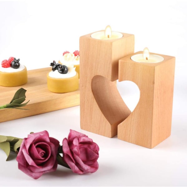 Sett med 2 Unity Heart Pidestall For Home Dcor, romantiske telys lysestaker dekorative, tre telys lysestake