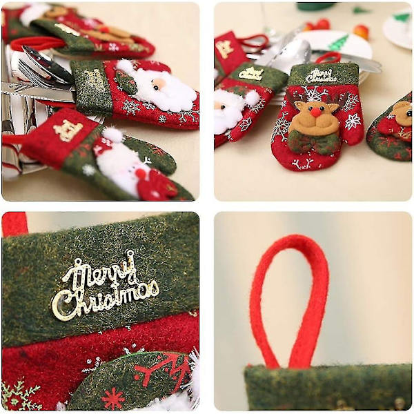 Julbestickset med 4 fickor för julmiddagsdukning, julservetter för hemmet