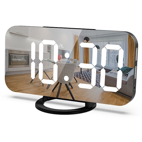 Digital väckarklocka, LED morgonväckarklocka, spegel, digital klocka, sängväckarklocka, morgonlarm.