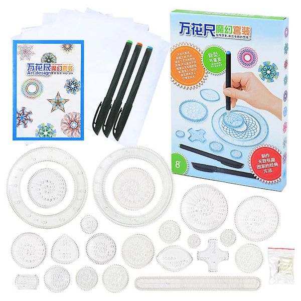 27pcs Spirograph Drawing Toys Ruler Set Interlocking Gears Amp; Wheels Drawing Accessories Creative Educational Rulers For Children