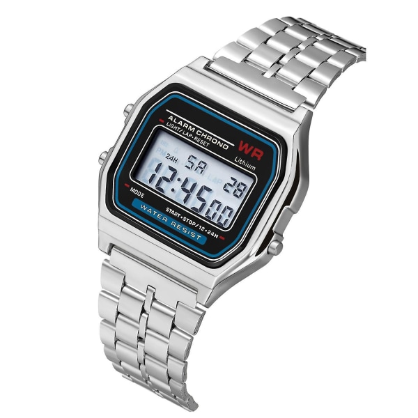Digitalt armbåndsur F91w Justerbar Business Elektronisk Klokke Med Stålrem Sølv Farge1stk