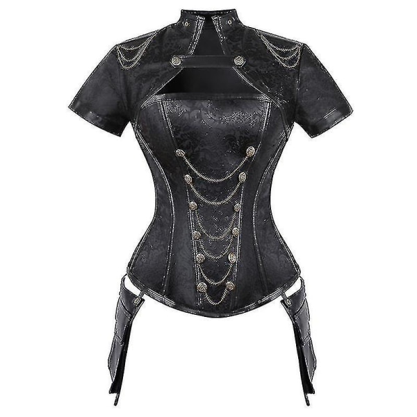 Vintage Steampunk Gothic Overbust Korsett Goth Sexiga kläder Bustiers konstläder Toppar Punk Corselet Svart