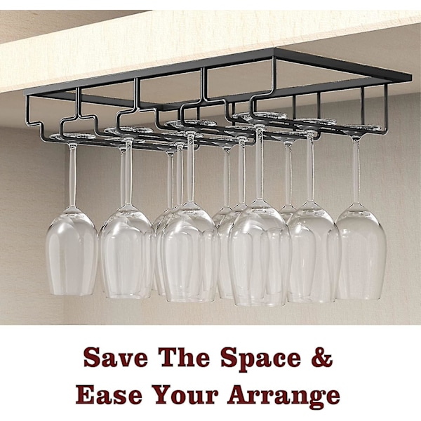Vinglasstativ, 4 rækker Vinglas Holder Opbevaring Hanger Metal Organizer Under Cabinet Stemware Rack Til Bar Køkken Skab, Sort