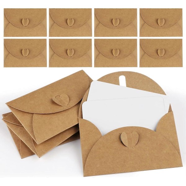 25 Mini Kuvert med Kort Vintage Mini Kraftpapper Kuvert Tomma Kort Små Brev Kuvert med Hjärtlås för Present DIY Tackkort