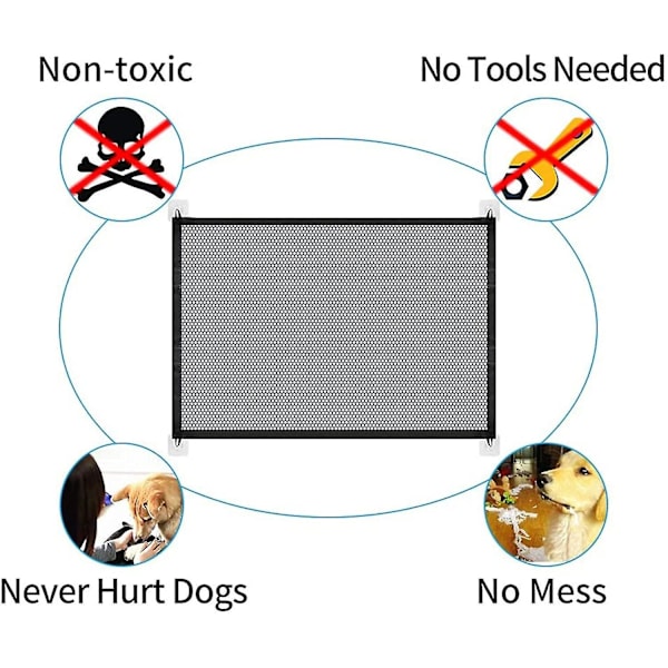Magiskt Grind för Hundar, Inrullningsbar Trappsäkerhetsgrind, Stor Bred Djurisolering Snät (Svart 110cm).