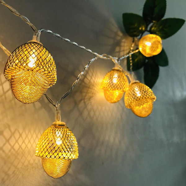 Eventyrlys, 1,5 m 10 LED hasselnøttformede lyslenker for utendørs, innendørs, jul, bryllup, hage