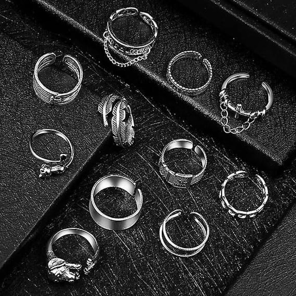 20 stk Åpne ringer Froskbladkjede Justerbar Ring for Kvinner Menn Jenter Punk Vintage Gothic Stablebar Ring Smykkesett