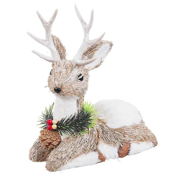 Julgranskula Vit Naturfiber Polyfoam Rådjur 24 x 11 x 26 cm