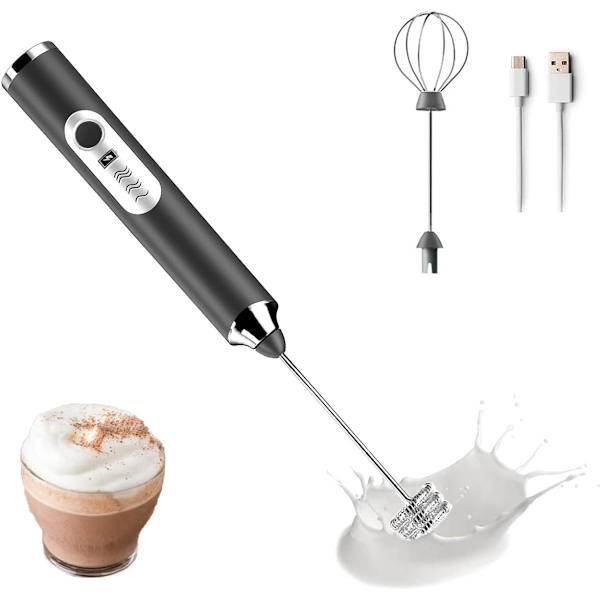 Melkeskummer, Kaffemjølkeskummer, USB-oppladbar håndholdt melkeskummer, 1 melkeskummer, 1 visp for cappuccino, varm sjokolade