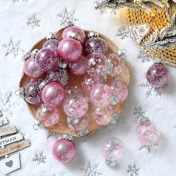 24 st/ask 6cm Julkula Julkulornament Transparent Julgran Hängande Dekorationer Fest Dekoration För Hem Nyårspresent Noel Navidad (röd)