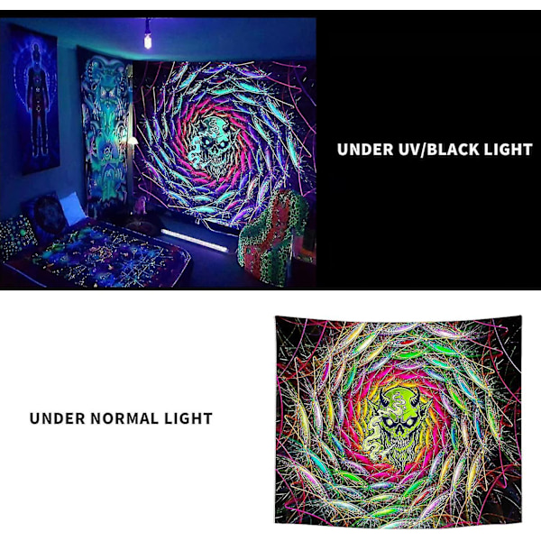 Psykedelisk Skalle-Väggbonad Fluorescerande Skelett Neon Färgglad Halloween Väggbonad Skräckelement Inredningsälskare Sovsal Väggdekor