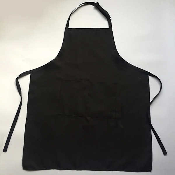2 st Enfärgad Polyester Matlagningsförkläde Justerbart Köksförkläde Mjuk Kockförkläde med Väska för Kvinnor och Män Färg Svart