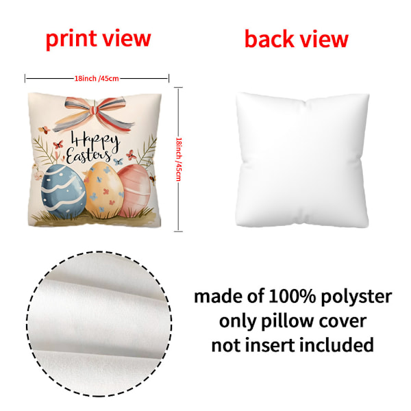 4-delars set Påsk örngott kanin ägg soffa kuddfodral 45*45cm (endast örngott, inget innehåll)