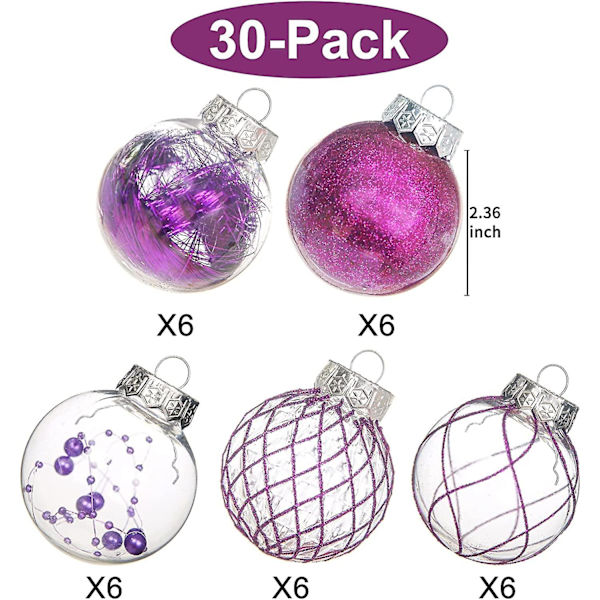 Transparent Julkulor, 30 st 6 cm Plast Okrossbara Juldekorationer Ornament Julkula Hängande Ornament För Julgran För Hall