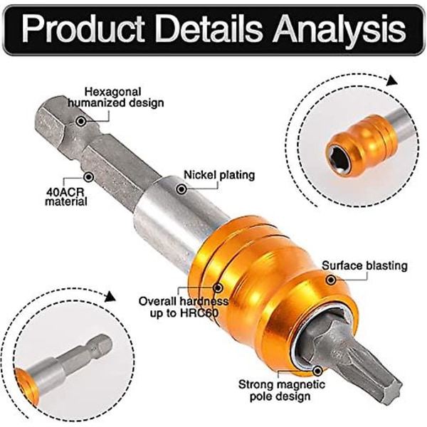 31 stk 1/4\" sekskant sikkerhetsskrutrekker bitssett - 30 mest brukte skrutrekkerbits + 1 hurtigutløsende sekskant chuck forlengelsesadapter