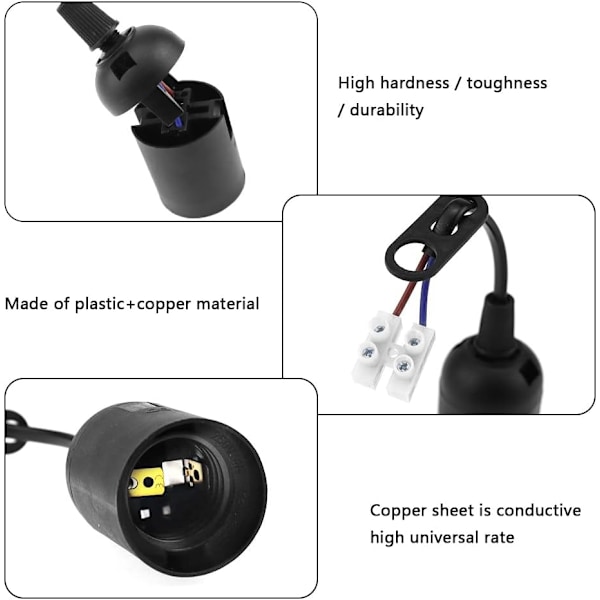 Pakke med 10 E27 erstatningsstik 4A 250V lampeholder med kabel, hvide dekorative stikkontakter, byggepladsbase
