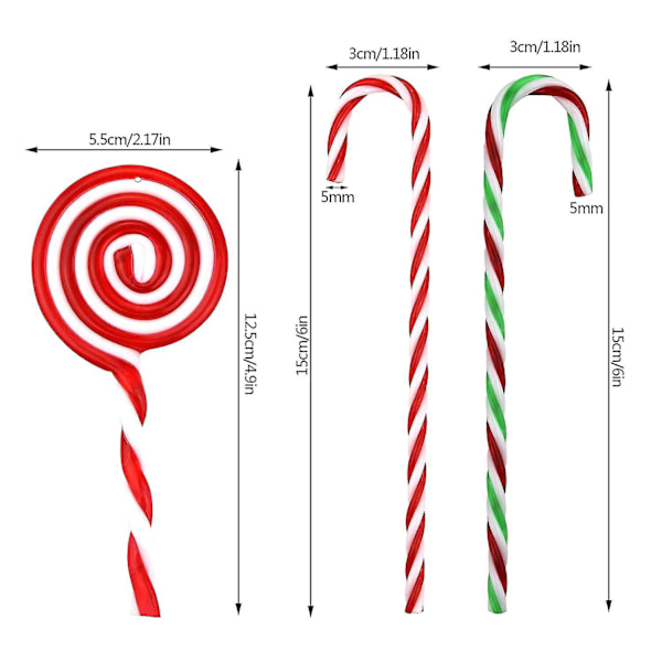 Julepynt i plast - Juleris, Lollipop, Hengepynt til Juletreet