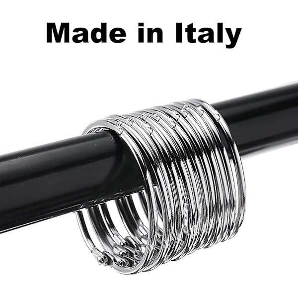 Duschdraperiringar med metallkrok - Tillverkad i Italien 50 mm Öppningsbar cirkulär ring för gardiner, badrum, hem, arkivskåp Metallisk färg, Silver,