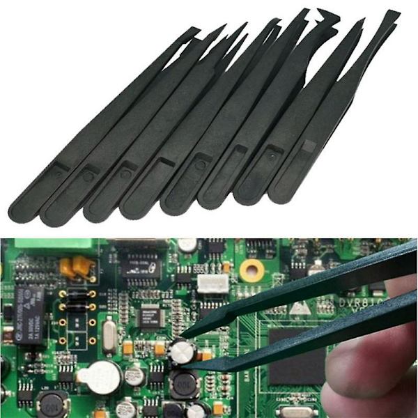 8 stk. antistatiske pinsetter Elektroniske komponentpinsetter Plastpinsetter Rett og buet spiss for modellbygging, smykker, datareparasjon