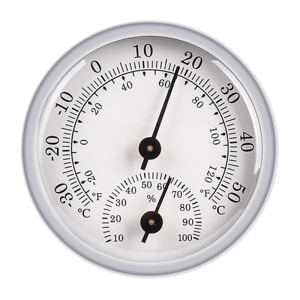 Hygrometer, indendørs termometer og indendørs hygrometer, til indendørs eller udendørs, 57 mm i diameter, 12,5 mm i tykkelse