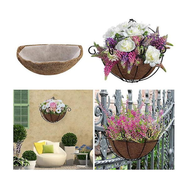 Eko - vänlig kokosnöt brun halv vägg hängande dekorativ kokoskorg blomma coco skal planter planter non-woven inomhus Chol coco skal planter 14