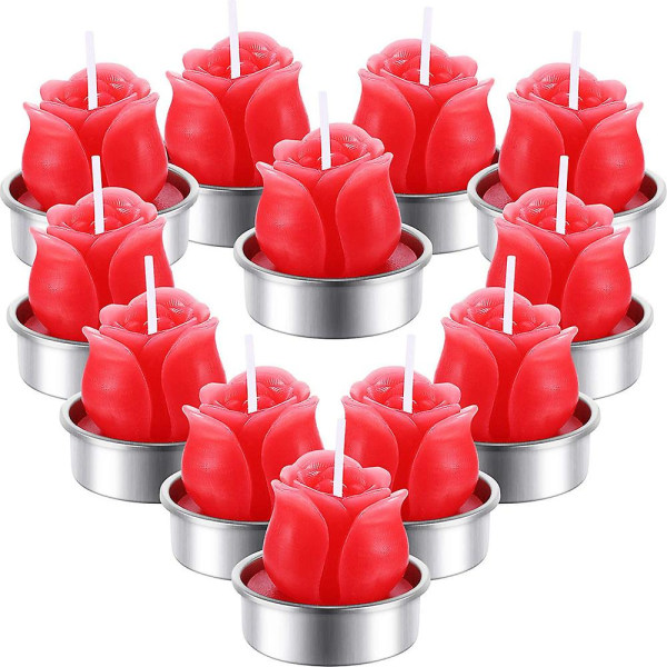 12 stykker Valentinsrose telys Håndlagde delikate roseblomsterlys til Valentinsdagsfest Bryllupsspa hjemmedekorasjonsgave
