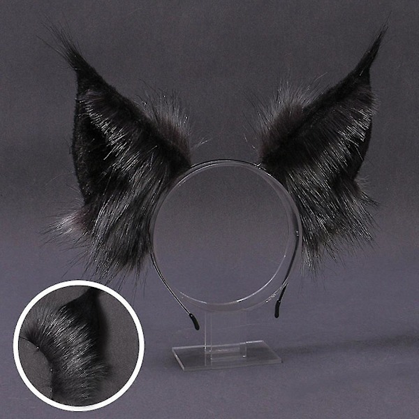 Håndlaget Simulert Kattunge Ulv Spisse Ører Hodebånd Pels Fluffy Plush Dyr Hår Hoop Lolita Halloween Party Cosplay Kostyme Hodeplagg (B)