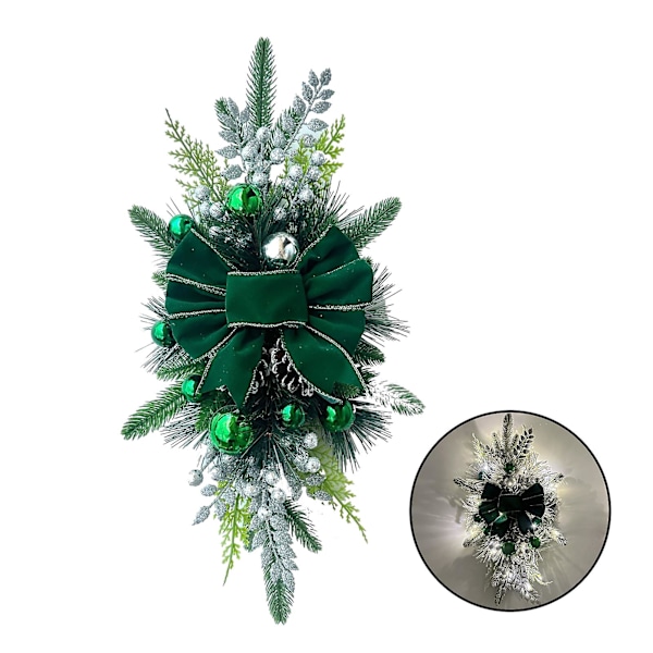 Julkrans Hängande Hänge Konstgjord Växt LED Ljussträng Semester Vägg Dörr Jul Dekoration (60cm, Grön 1)