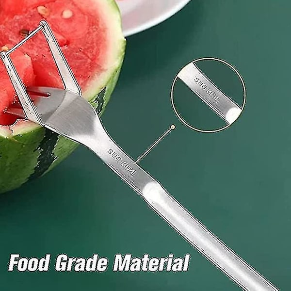 2-i-1 Vattenmelonskivar &amp; Skärare - Rostfritt Stål Frukt Skärgaffel Melon Kub Skärverktyg För Köksredskap