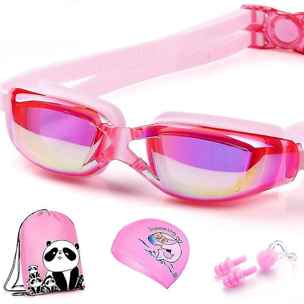 Kids Swimming Goggles Set Waterproof Anti-fog Swimming Goggles - Pink Color 4-piece Set