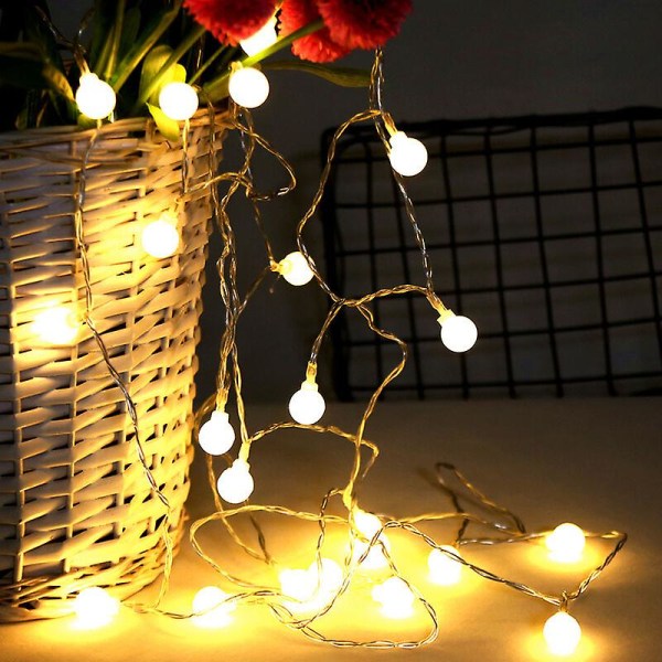 1,5M String Lights, Ball String Lights, 10 Small Balls IP65 Waterproof, Battery Powered Indoor and Outdoor Decoration Lighting, Battery Powered Warm Whit