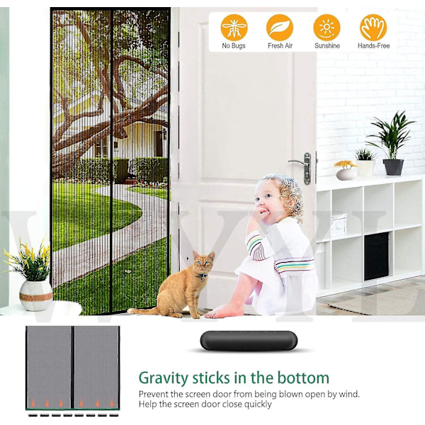 Magnetisk Dörr- och Fönstermyggnät 120x210cm, Självhäftande Masknät Kryptering Myggnät, Anti-Mygg Magnetisk Gardin Automatisk Stängning, Ingen Borrning