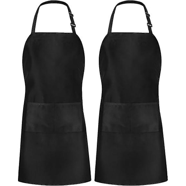 2 Pack Adjustable Bib Apron with 2 Pockets Waterdrop Resistant Cooking Kitchen Apron for Men, Women,Black