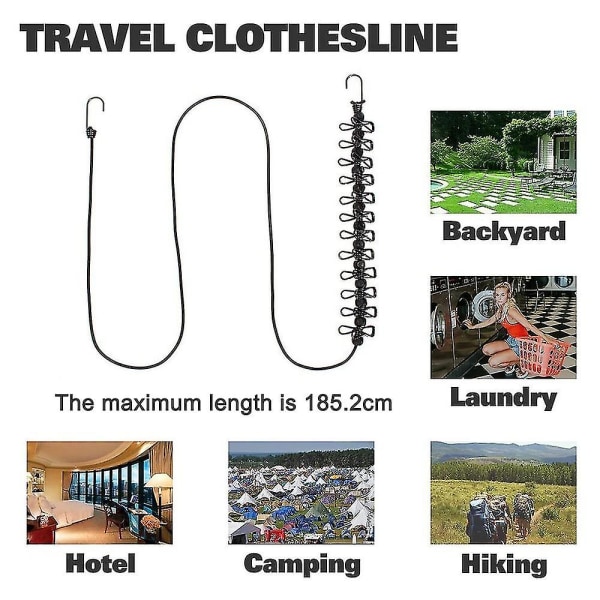 Bærbar rejsetøjsnor, justerbar elastisk rejse-camping-udtrækkelig tøjsnor til udendørs og indendørs brug