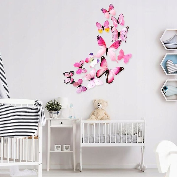 Set med 4, 3D fjärilsväggdekaler, rosa