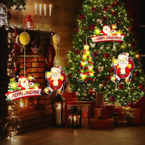 3 st juldekorationer för fönster, julbelysning för inomhus, fönsterhängande dekorationer, festliga julklappar (3 st tomte och julgran