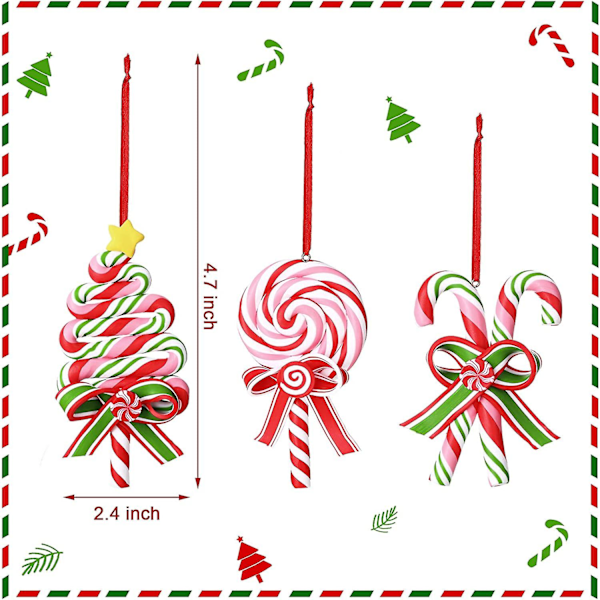 6 stycken julgodispynt Lollipop-pynt Pepparkaks-hängande dekoration Pepparmint Julgransdekoration Falska pepparkakor Hantverk för jul