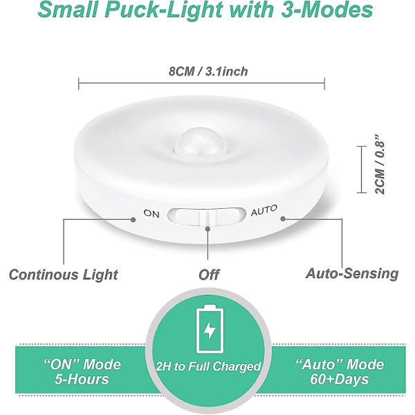 Automatiskt LED-nattljus, 3 lägen (Auto/På/Av), USB uppladdningsbar lampa [Grade A Energy+++] (3st)