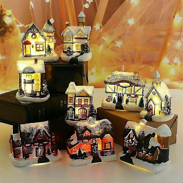 Julelandsbyhuse Julemand Snemand Tog Snescene LED Lys Op Julepynt Harpiks (H)