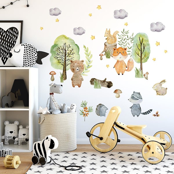 Animals Clouds Trees Wall Sticker til Børneværelse Wall Decor