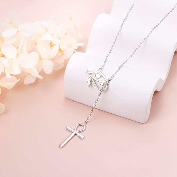 Långt Halsband Sterling Silver Larait Bar Lång Kedja Droppe Justerbart Halsband Gåva Till Honom/Henne (Eye of Horus Halsband)